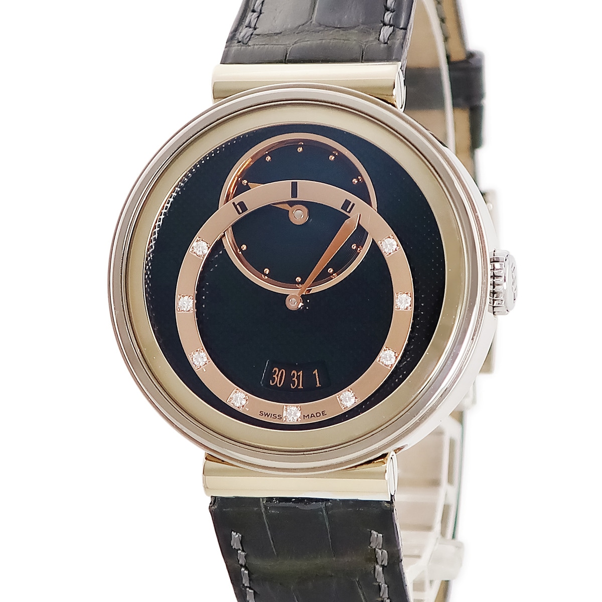 インフィニティ テルツェット 自動巻き メンズ blu K18WG無垢 純正ダイヤ デイト レギュレーター ギヨシェ 黒 3年保証