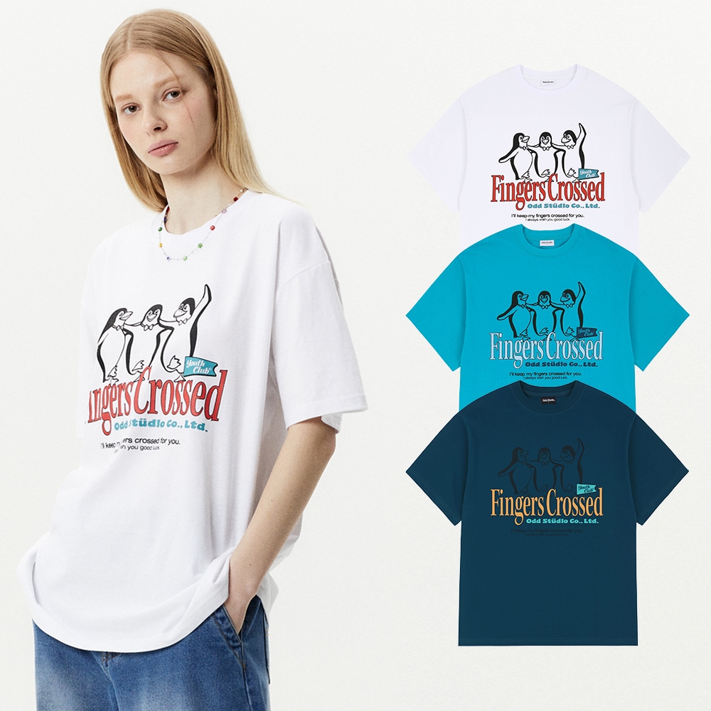 [ステッカーセット贈呈]ペンギン グラフィック オーバーフィット Tシャツ - 3カラー
