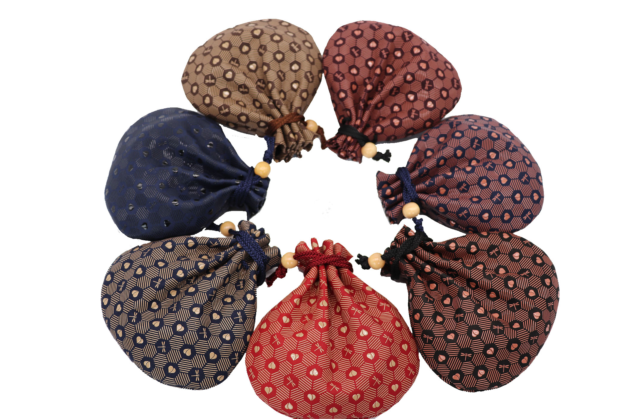 印傅屋上原勇七 正規品 モモハナ お守り印伝 「 巾着/小物入れ」 甲州印伝 鹿革 男女兼用