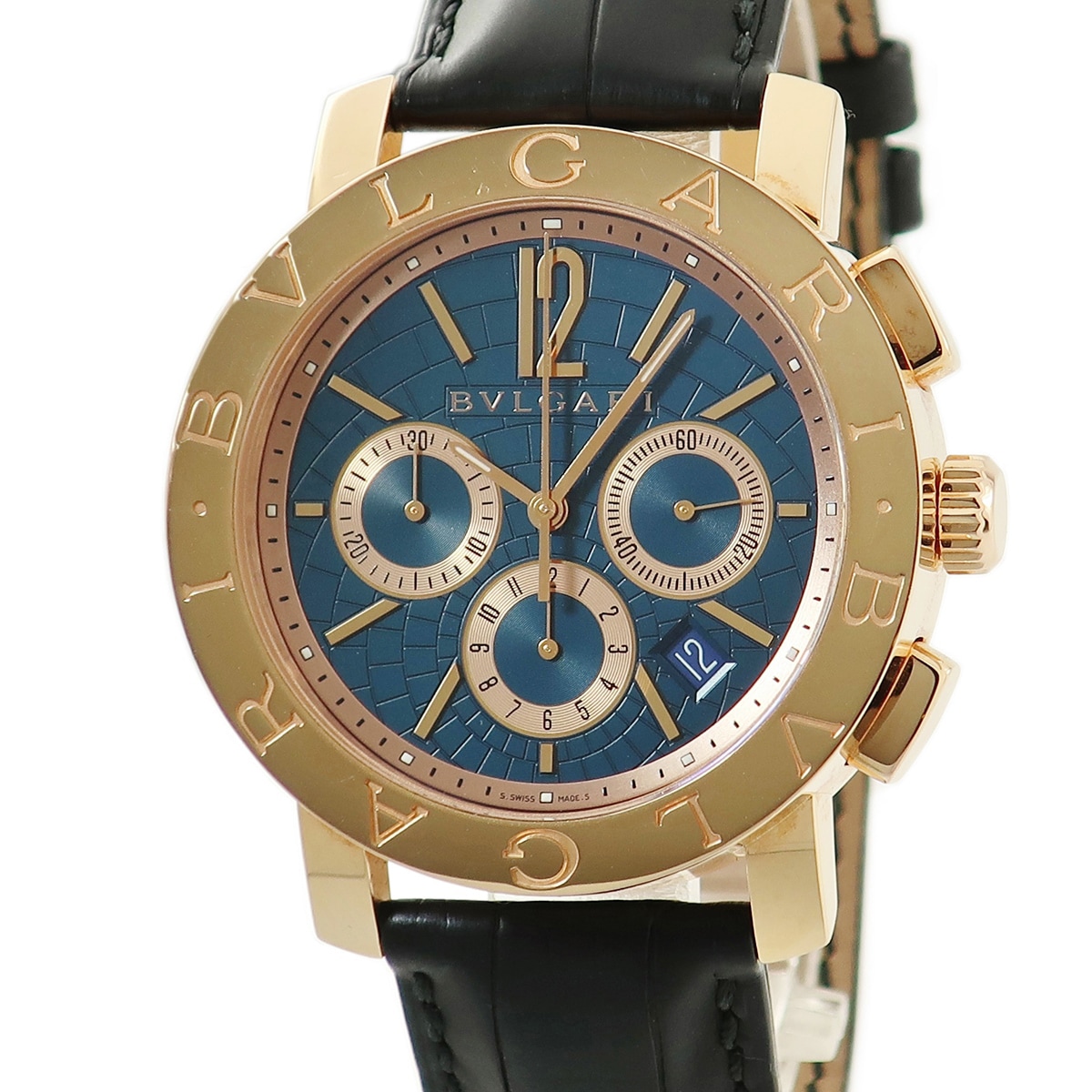 ブルガリブルガリ クロノグラフ BBP42GLCH 自動巻き メンズ OH済 K18PG無垢 ブルー 限定 3年保証