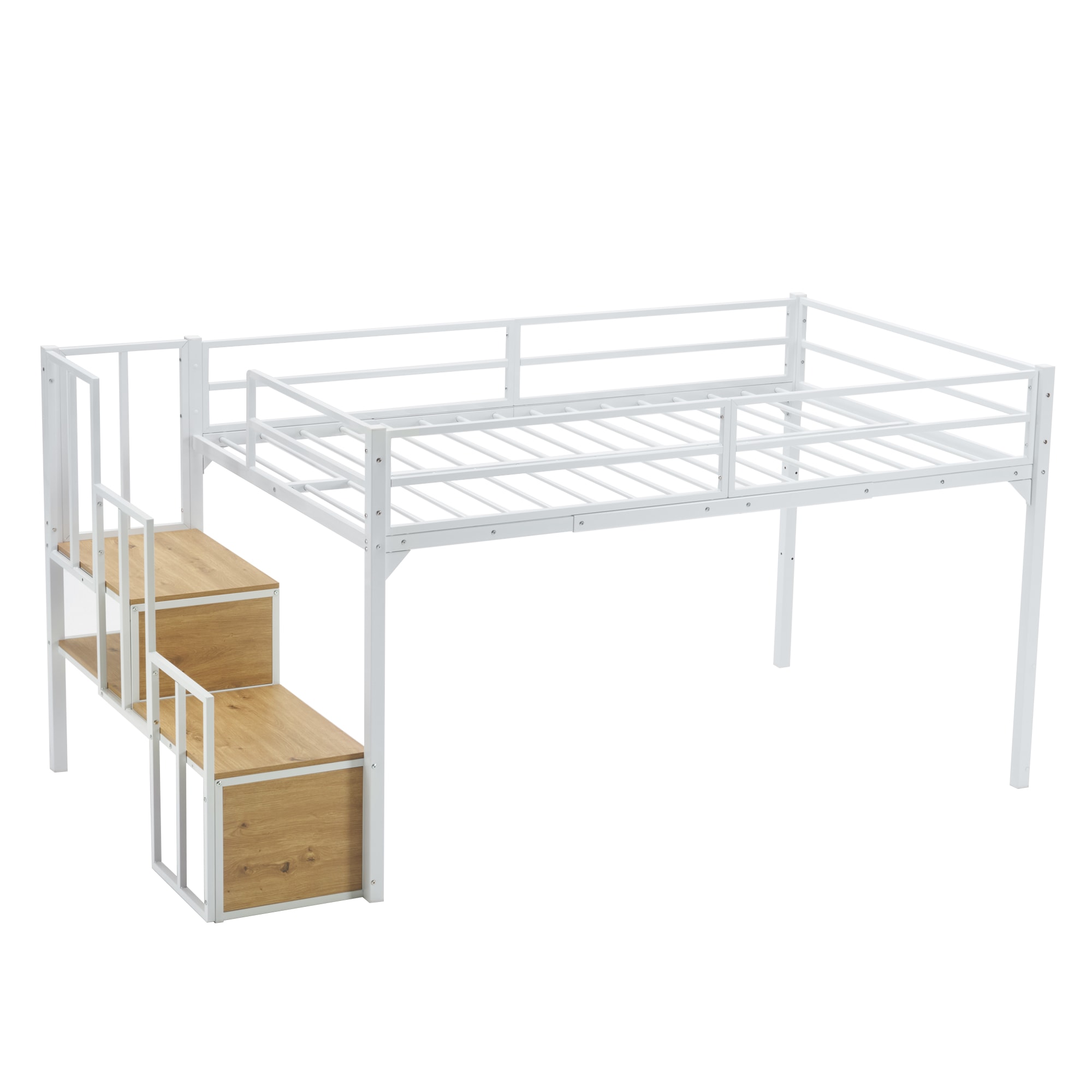 【国内発送】514【SDセミダブル】 ロフトベッド-120cm パイプベッド 階段付き ロータイプ ロフトベッドロータイプ 木 収納 北欧風 おしゃれ 子供部屋 スチール 耐震 ベッド