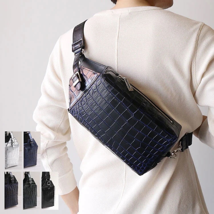 クロコダイル メンズ ボディバッグ 日本製 マット 加工 ショルダーバッグ 斜め掛けバッグ ウエストバッグ 2way セカンドバッグ 本革 鰐革 保証書付き JRA プレゼント ギフト sc (060