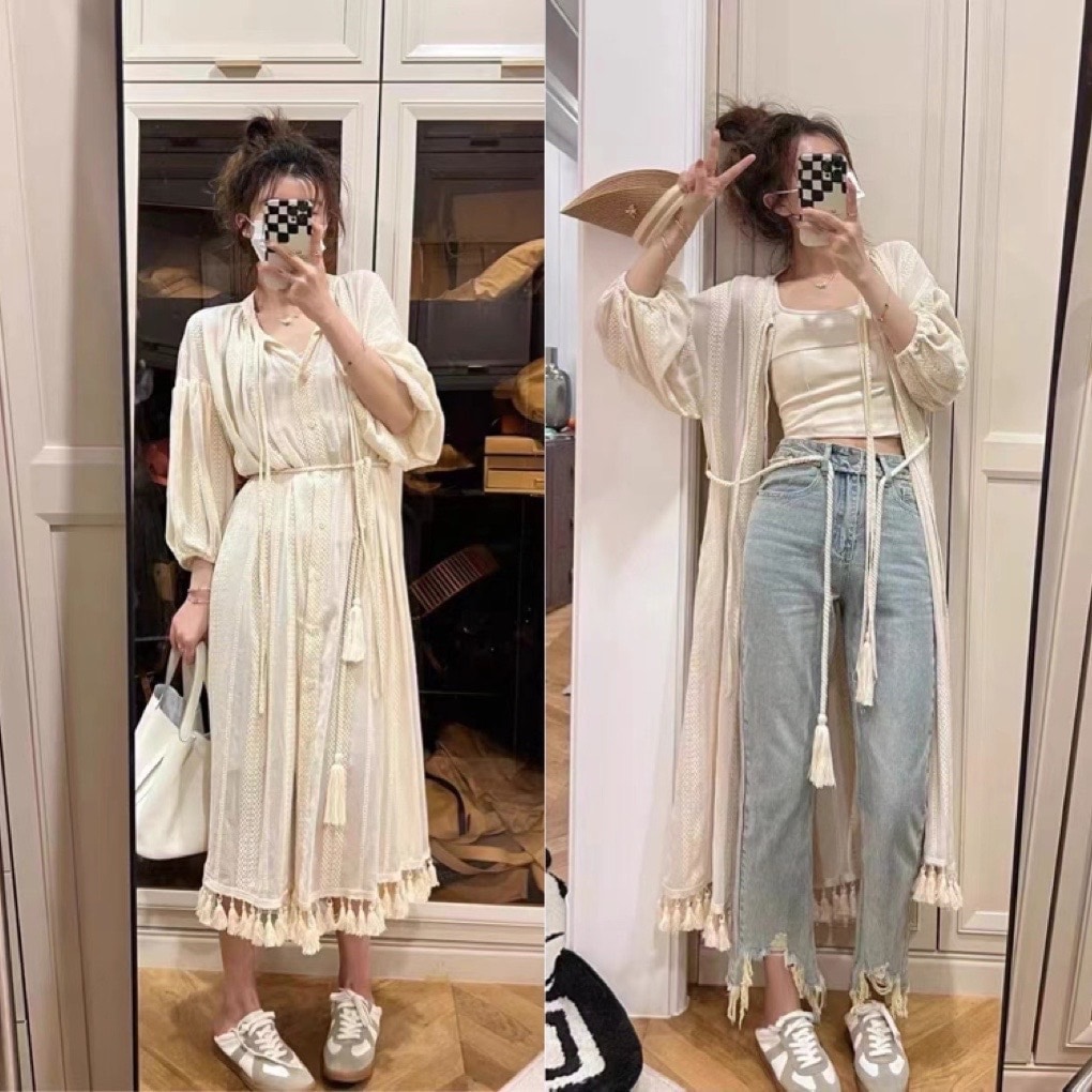 タッセルカーディガンドレス 日焼け止め シャツワンピース. カーディガン ワンピース レディース シンプル 韓国 体型カバー 夏 20代 30代 40代 50代 a4760