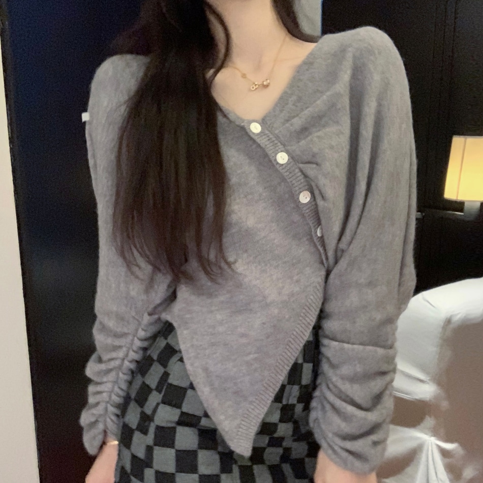 OH0114 2色 アンバランス シャーリング ニット