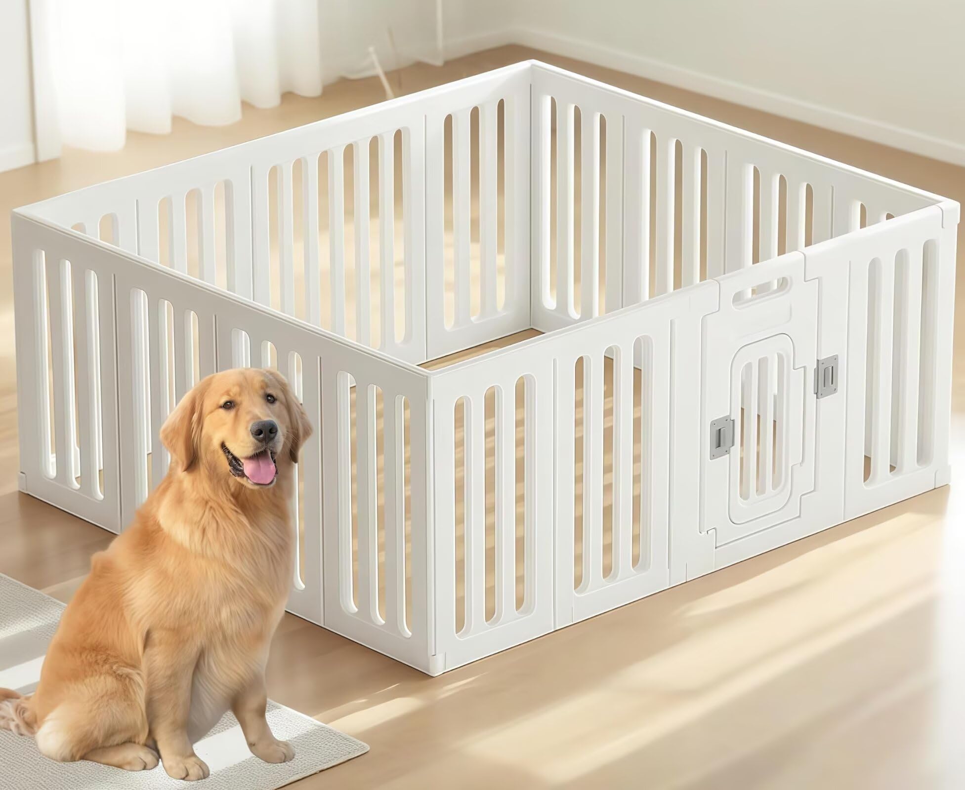 犬 サークル ペットサークル 高さ60cm 16枚 犬ケージ 扉付き DIY 自由にレイアウト 簡単組立 脱出防止 室内ケージ ペット用品 猫用 犬用 小動物 屋外 室内用（ホワイト，143x124x