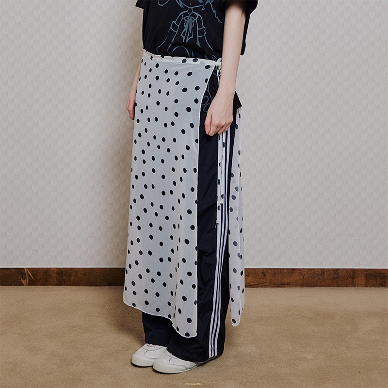 WHITE DOTTED LAYERED WRAP LONG SKIRT