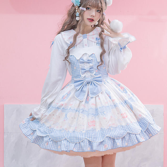 ロリィタ ジャンパースカート レディース ロリータ キャミソール ワンピース 夏 新商品 Lolita ドレス ゆめかわいい 甘ロリ こぐま チェック サスペンダー 可愛い スカート ふんわり ドレス 8,025円