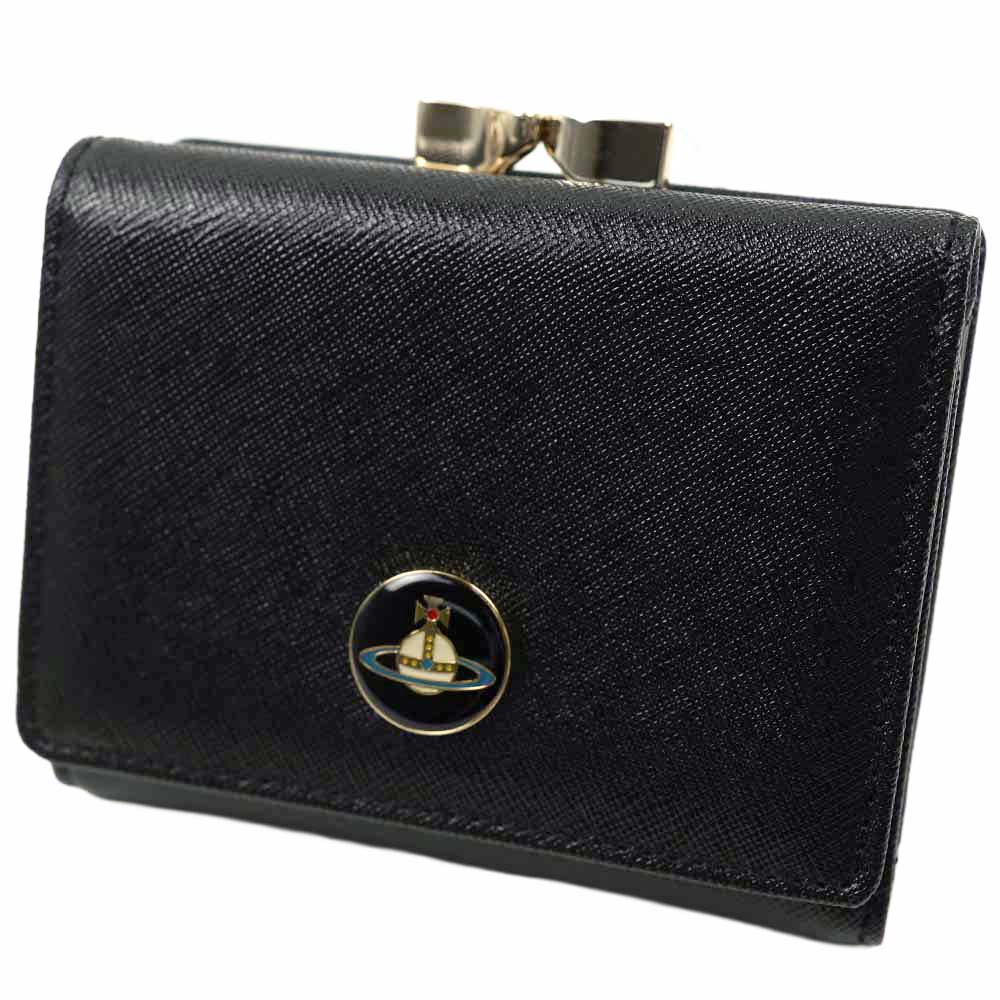 ヴィヴィアンウエストウッド 三つ折り財布 レディース がま口 ブラック Vivienne Westwood VICTORIA SMALL FRAME WALLET BLACK/ENAMEL GOLD