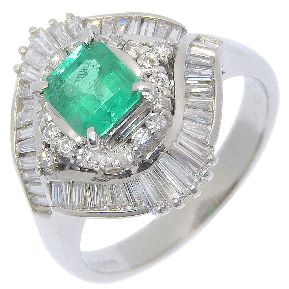 リング・指輪 Pt900プラチナ エメラルド ダイヤモンド 14.5号 D0.96 0.91 約9.4g レディース 中古品 A-ランク