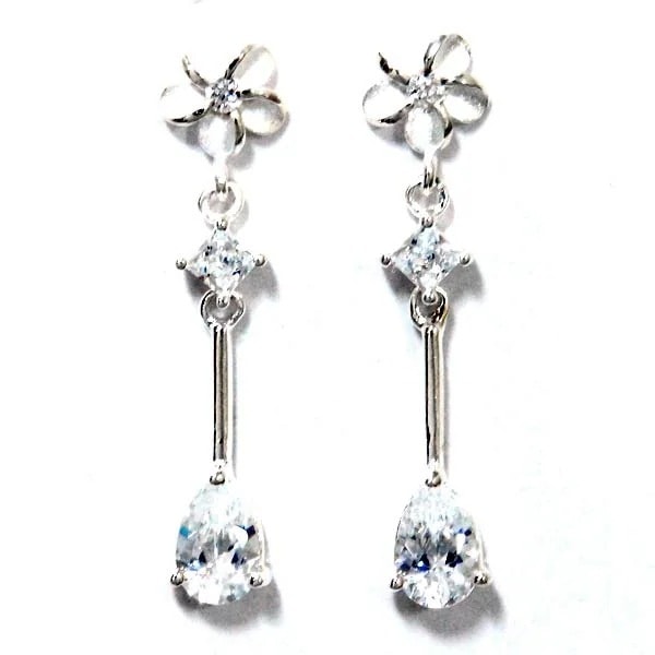 ハワイアンジュエリー スタッドピアス プルメリア 花 クリアジルコニア 3ポイント レディース シルバー925