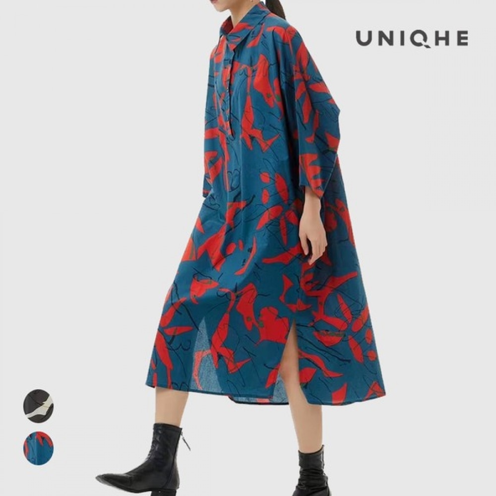 (UNIKE) カーラ 8袖オータムリーフロングドレス