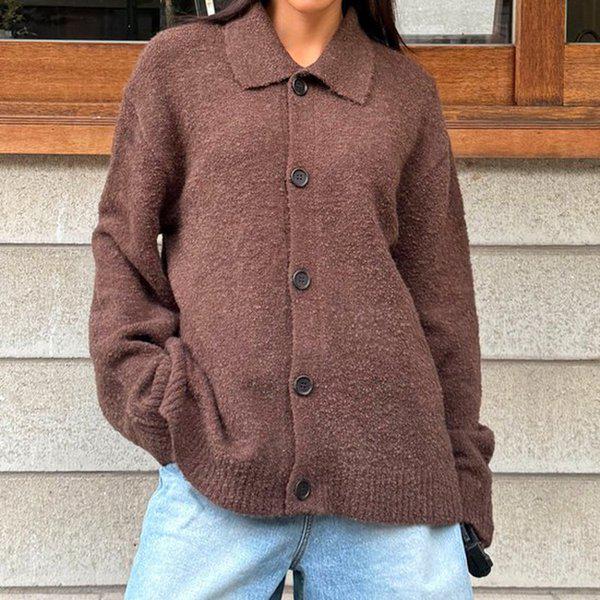 Hスタイル(OT)ウールカラカーディガン 冬 女性 ウール カーディガン ルーズフィット ビッグサイズ ジャンパー ジャケット アウター