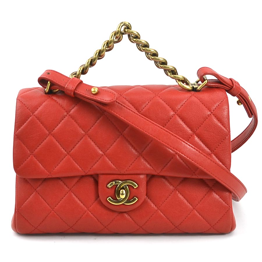 シャネル CHANEL ハンドバッグ 斜め掛けショルダーバッグ マトラッセ レザー レッド ゴールド レディース e59536a