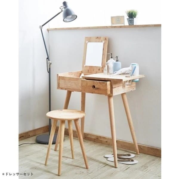 ドレッサー メイクデスク おしゃれ テーブル 木目 ナチュラルカントリー 机 コスメボックス 低ホルムアルデヒド 化粧台 鏡台 スツール付き