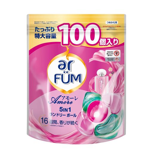 【韓国1.2億個販売突破】洗濯洗剤 アフューム ARFUM アモーレ AMORE ジェル ボール型 5IN1 柔軟剤入り 特大容量(サイズ) 詰替(詰め替え) 日本製 (特大詰替100粒)