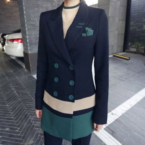 セットアップ ツーピース ２点セット 上下セット スーツ ロングジャケット ボトムス パンツ スラックス 配色 切替 可愛い かわいい きれいめ 大人 上品 エレガント フェミニン lsu0213