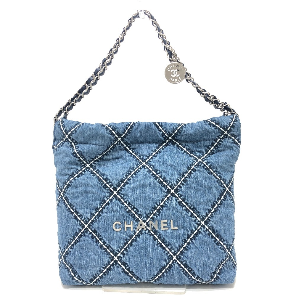 ショルダーバッグ AS3260 シャネル22 マトラッセ メダルチャーム付 スモール ホーボー 肩掛けバック カバン バック デニム ブルー