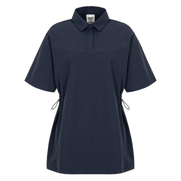 女性夏のアウトドア半袖冷感ウエストストリングLDビアウーブンカラーTシャツダークネイビー_CC