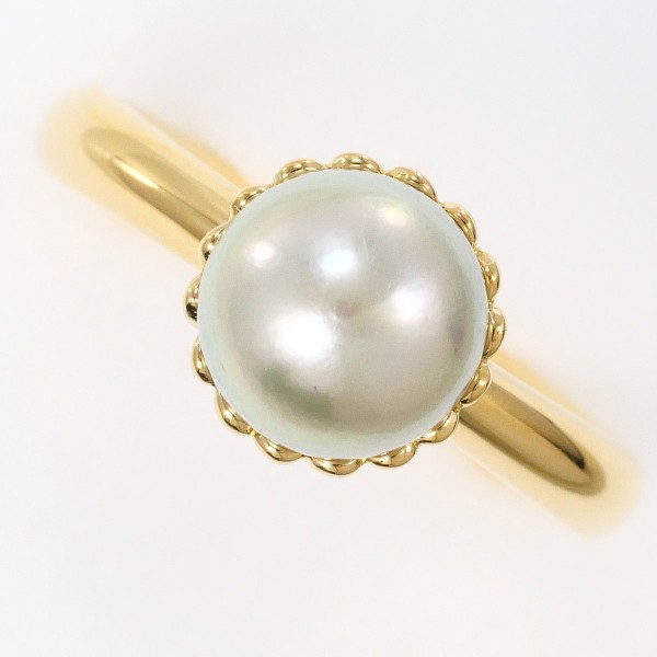 K18 18金 YG リング 指輪 13号 アコヤ真珠 約9mm カード鑑別書 ジュエリー 中古
