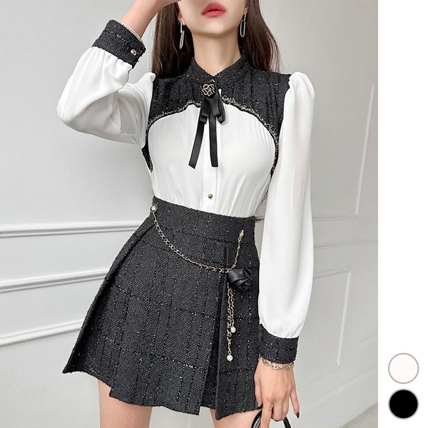 ブラウス レディース トップス 長袖 カットソー 切り替え 配色 バイカラー 上品 きれいめ おしゃれ 秋 冬 韓国 to26867 8,299円