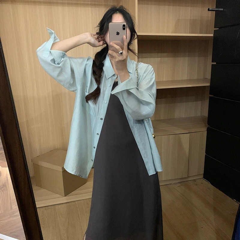 新しいシャツの女性の春と夏の韓国語バージョンのジャケットシニアデザインセンスのアウトウェアシルエットカジュアルテンセルサンシャツ 5,335円