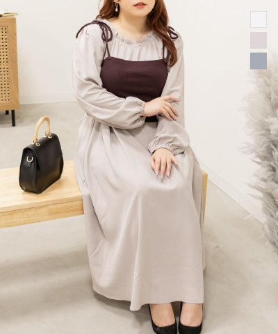 大きいサイズ レディース LL 3L 4L XL XXL XXXL CLETTEオリジナルリブビスチェセットワンピース