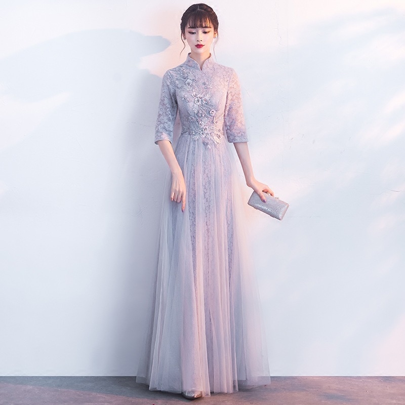 ロングドレス 演奏会 大人 ドレス 袖あり パーティードレス 結婚式 ドレス 二次会 発表会 ウェデ