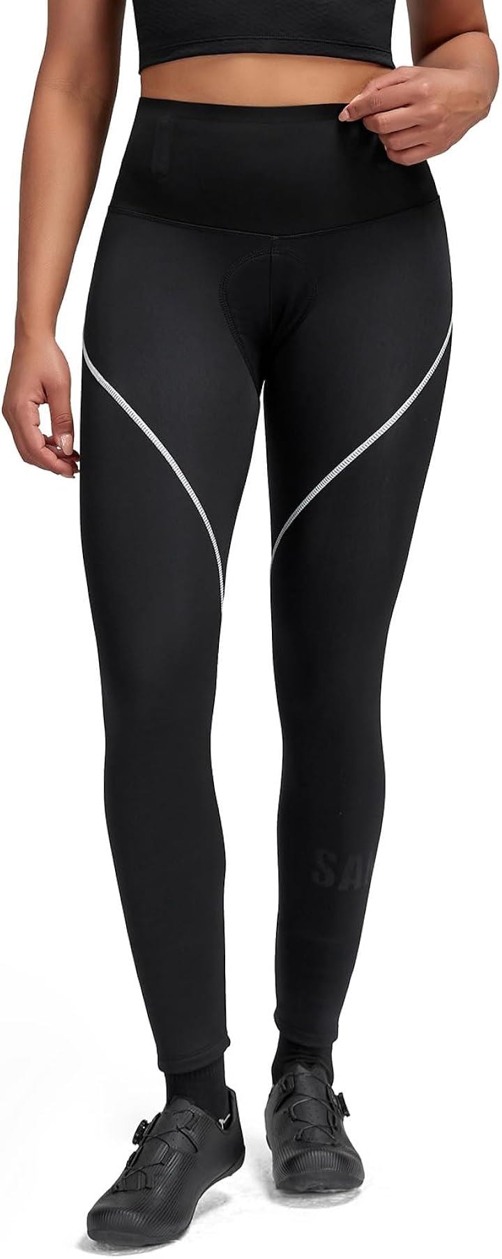 レディース サイクルパンツ 裏起毛 秋冬 通気 弾力 サイクリングパンツ ロードバイク 自転車 パッド 防風 保温(ブラック, L)