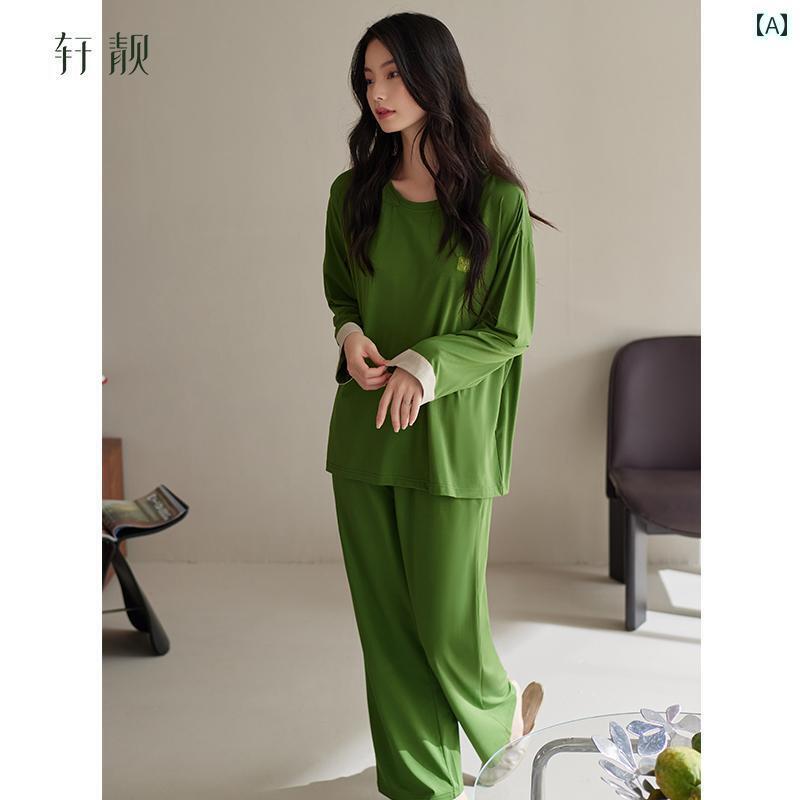 レディース　パジャマ　スウェット　上下 Xuan Liang 胸 パッド 付き パジャマ レディース 春秋 モダ ー ル 綿 薄手 長袖 ファッション シンプル ホームウェア セット