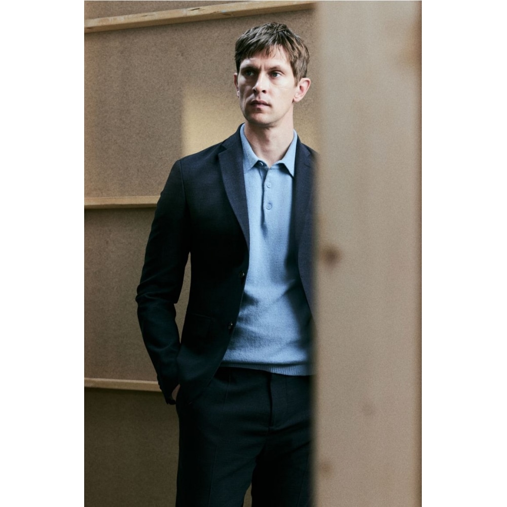 H&M ネイビーブルー スリムフィット ジャケット