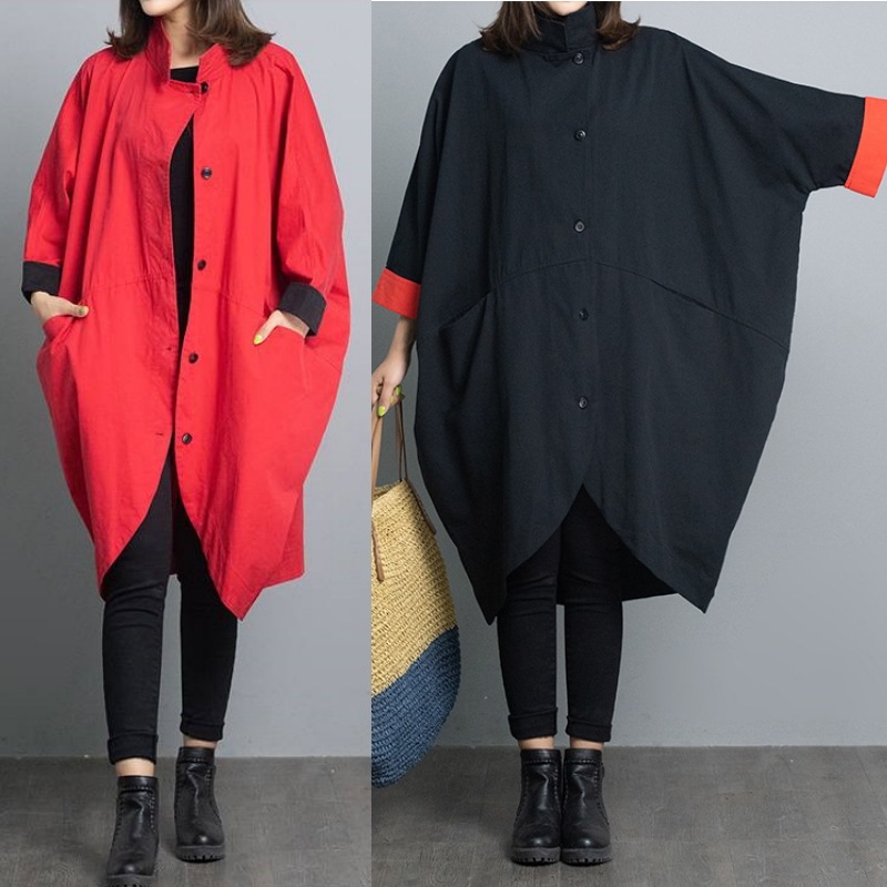 アウター コート 上着 ミモレ ミモレ丈 ロング ロング丈 袖あり 長袖 ボリューム袖 ドルマンスリーブ バットスリーブ クルーネック 襟付き スタンダードカラー ワイド 前開き ボタン