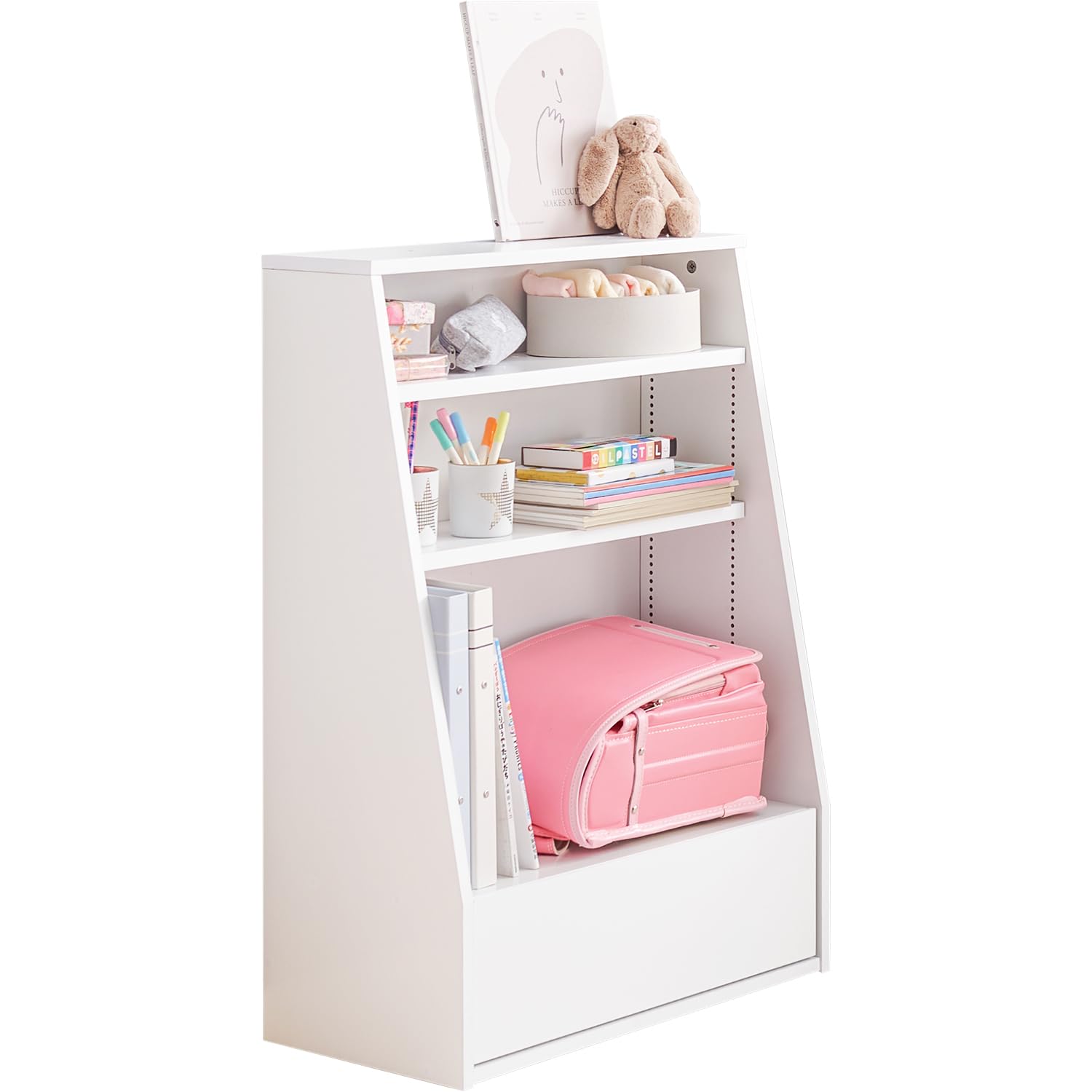 萩原 本棚 ブックラック 大容量 可動棚付き【１刻みで調節できる】コミック 収納 引き出し付 シンプル 幅60 ホワイト RCC-1906WH