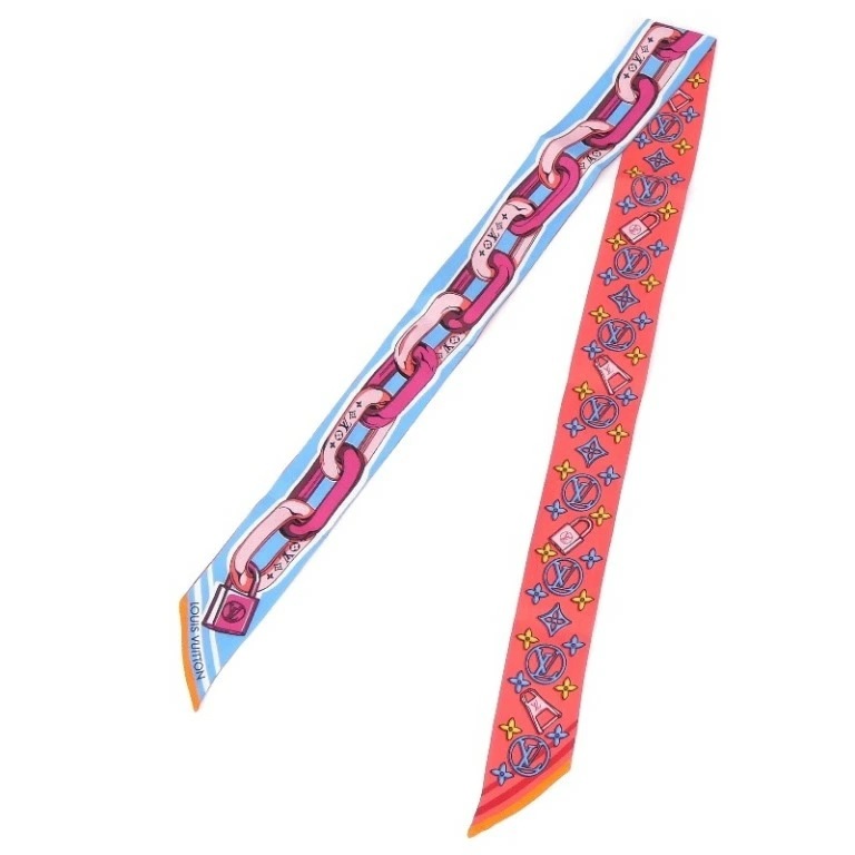 ルイ・ヴィトン LOUISVUITTON スカーフ バンドーBB ビジュエルド タグなし M77693 ブルー/ピンク系 【中古】(68433)