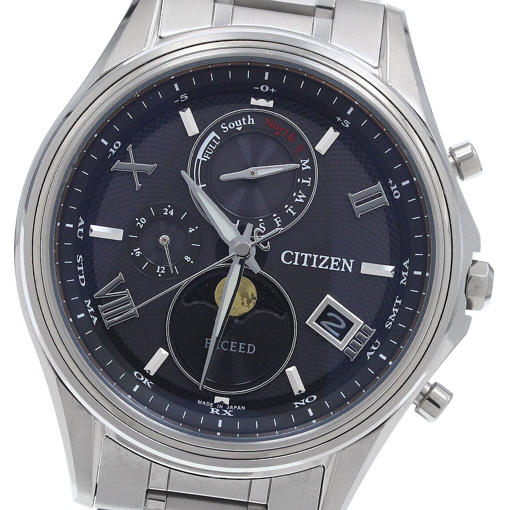 シチズン CITIZEN H874-004JJ01/BY1020-61E エクシード ムーンフェイズ ソーラー電波 メンズ 良品 内箱・保証書付き_941960【中古】