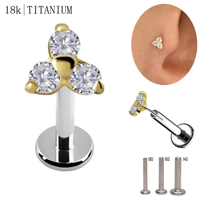 挿すだけ装着 プッシュピン 20G 18G 16G 14G 18K 18金ゴールド トリニティ まるでダイヤモンドのような輝き プレミアムジルコニア チタンピアス 金属アレルギー対応 ラブレットスタッ