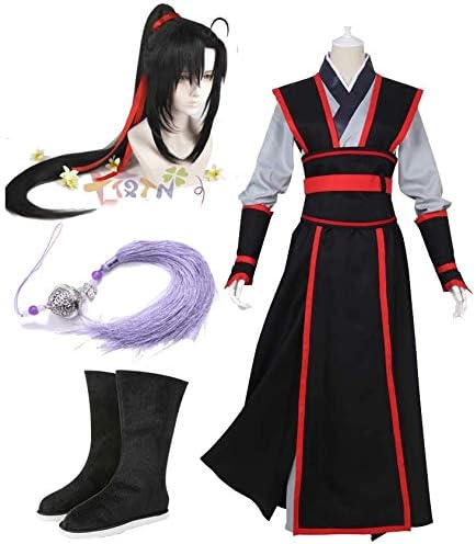 フルセット コスプレ衣装ウィッグ靴 髪飾り付き 魏無羨少年 魏嬰 雲夢江氏 魔道祖師 まどうそし コスプレ 学園祭忘年会 文化祭 仮装 パーティー ハロウィン クリスマス