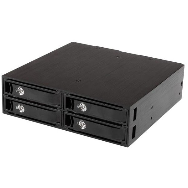 StarTech SATSASBP425 ブラック [4ベイHDD/SSD増設モバイルラック5.25インチベイ内蔵タイプ4x 2.5インチSATA/SASドライブ対応リムーバブルケース] メーカー直送