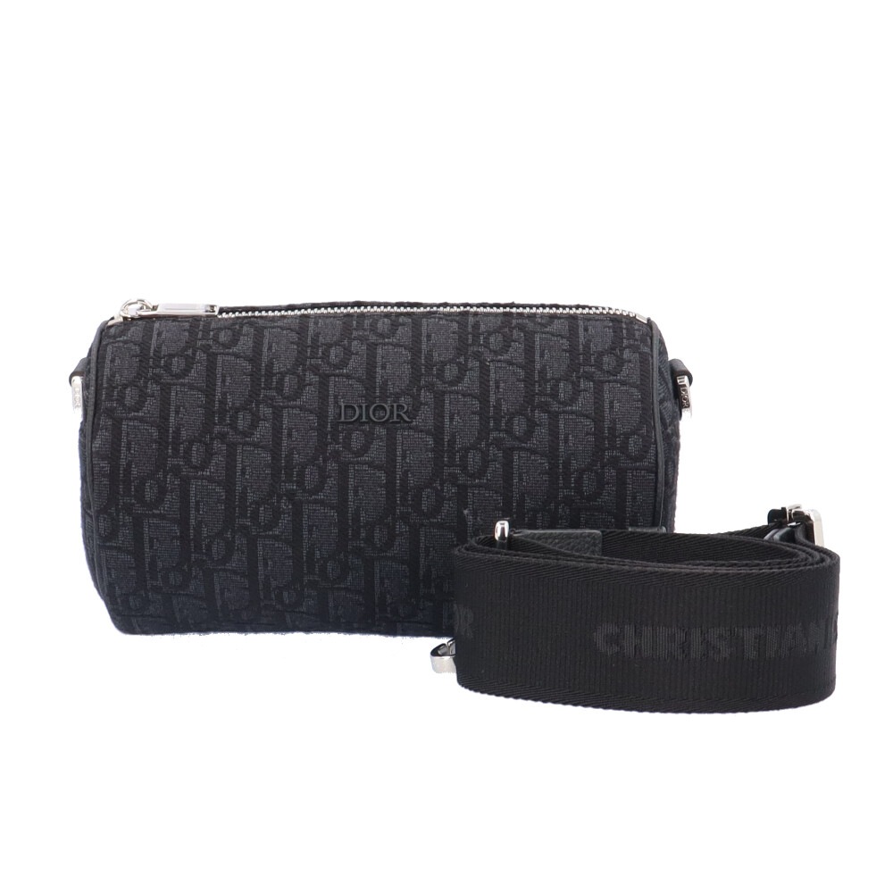 クリスチャンディオール ミニローラーメッセンジャーバッグ ショルダーバッグ キャンバス ブラック Christian Dior 中古 美品