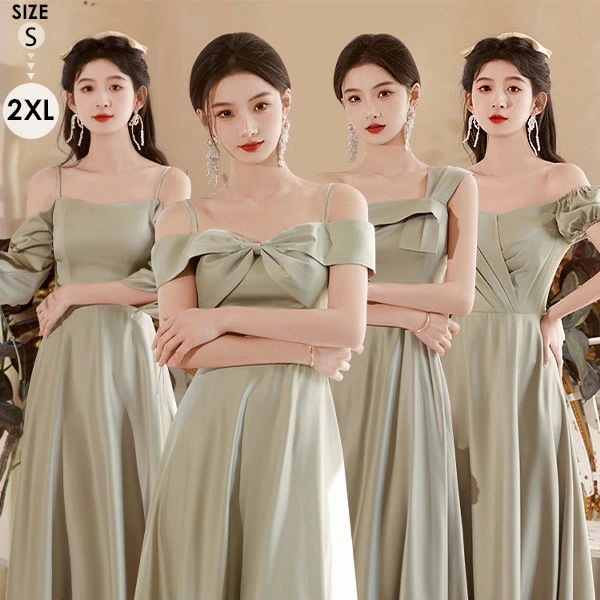 ブライズメイド ドレス ロングドレス 卒業式 演奏会 ピアノ発表会 結婚式 サテン スレンダーライン 袖付き ワンピース レディース 夏 きれい XS S M L XL 2XL da003m5m5l9 5,053円