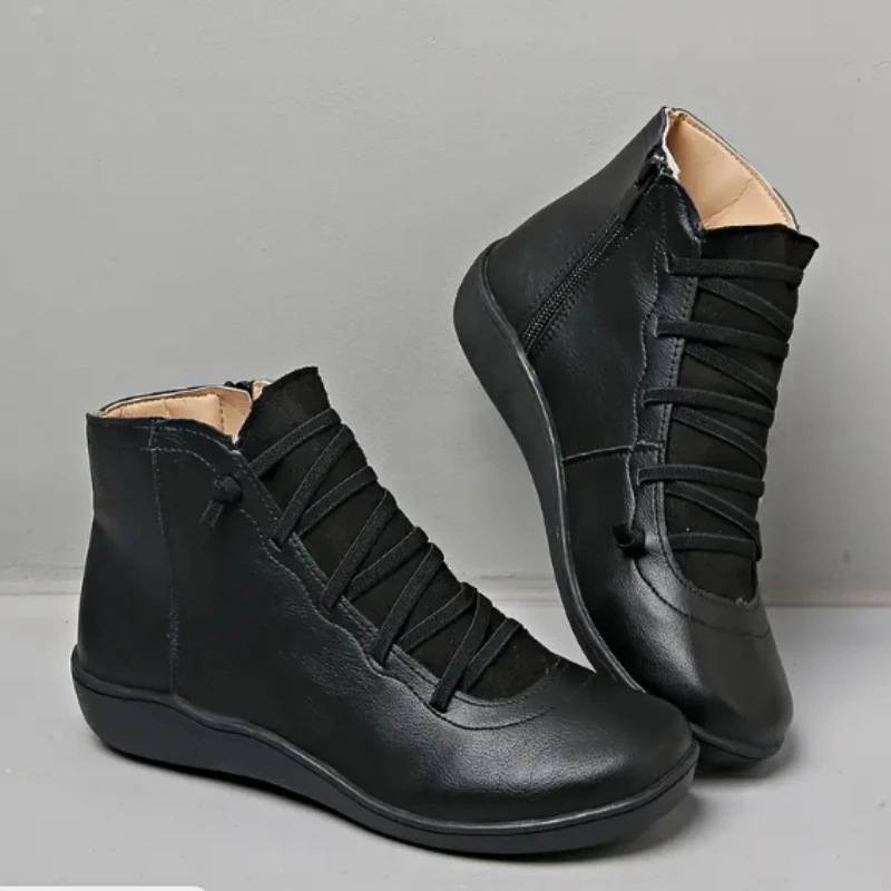 女性用本革アンクルスノーブーツ,フラットシューズ,レースアップ,ヴィンテージブーツ,冬と春,2023 - 322