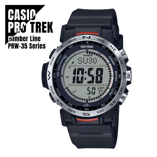 【即納】 国内正規品 CASIO カシオ PRO TREK プロトレック Climber Line デジタル 方位 気圧/温度 高度 ソフトウレタンバンド PRW-35-1AJF ブラック 腕時計 メ
