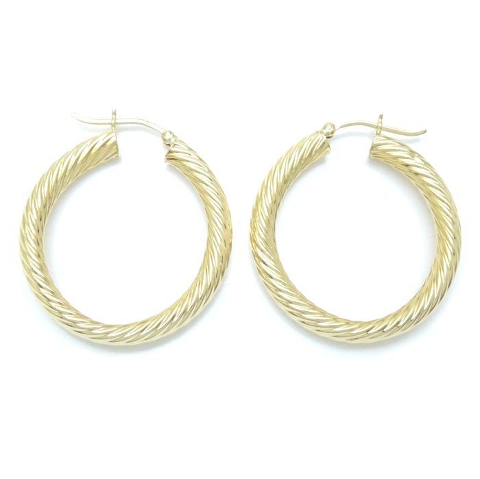 ツイスト フープ ピアス 直径3cm K18YG イエローゴールド/28065【中古】