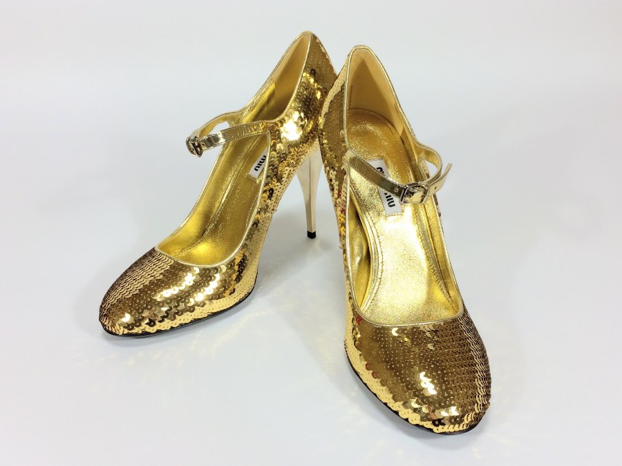 ハイヒール 24.5cm スパンコール ヒール11cm ゴールドカラー 【中古品】