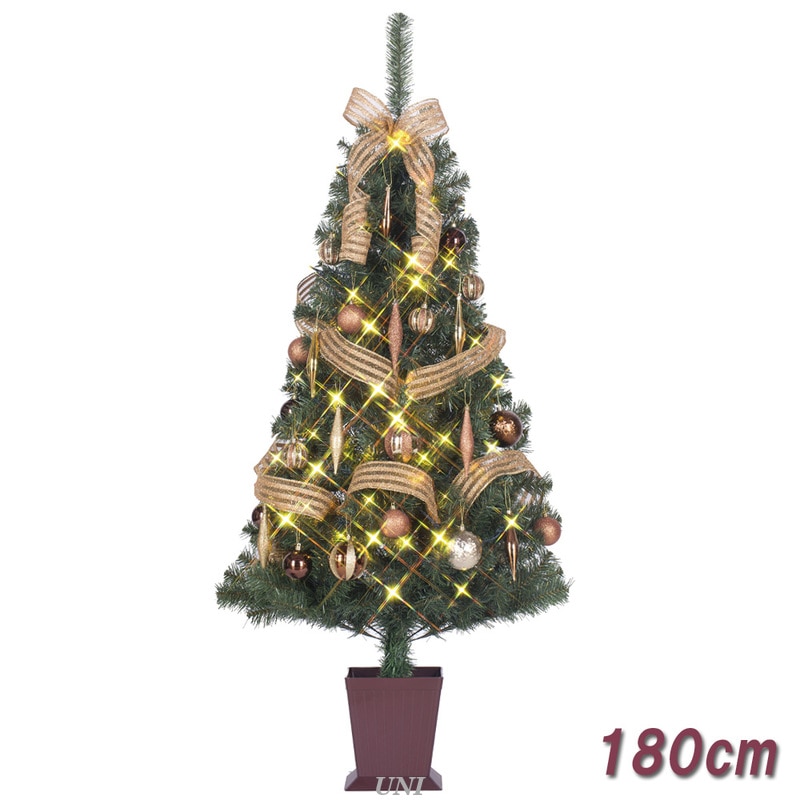[残り1本] クリスマスツリー セットツリー ハーモニー 四角ポット付 180cm LEDライト付き 【 飾り 装飾 】