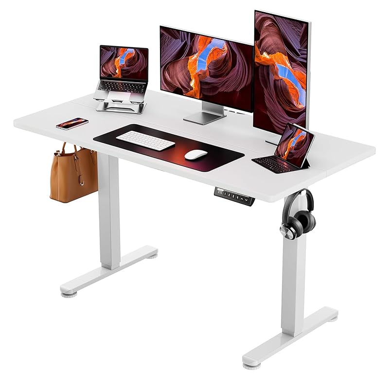 ErGear 電動 オフィスワークテーブル 昇降式デスク スタンディングデスク 幅120cm 耐荷重80kg 高さメモリー機能 上下自動昇降 静音 収納フック付き 机 作業机 テレワーク 【幅120