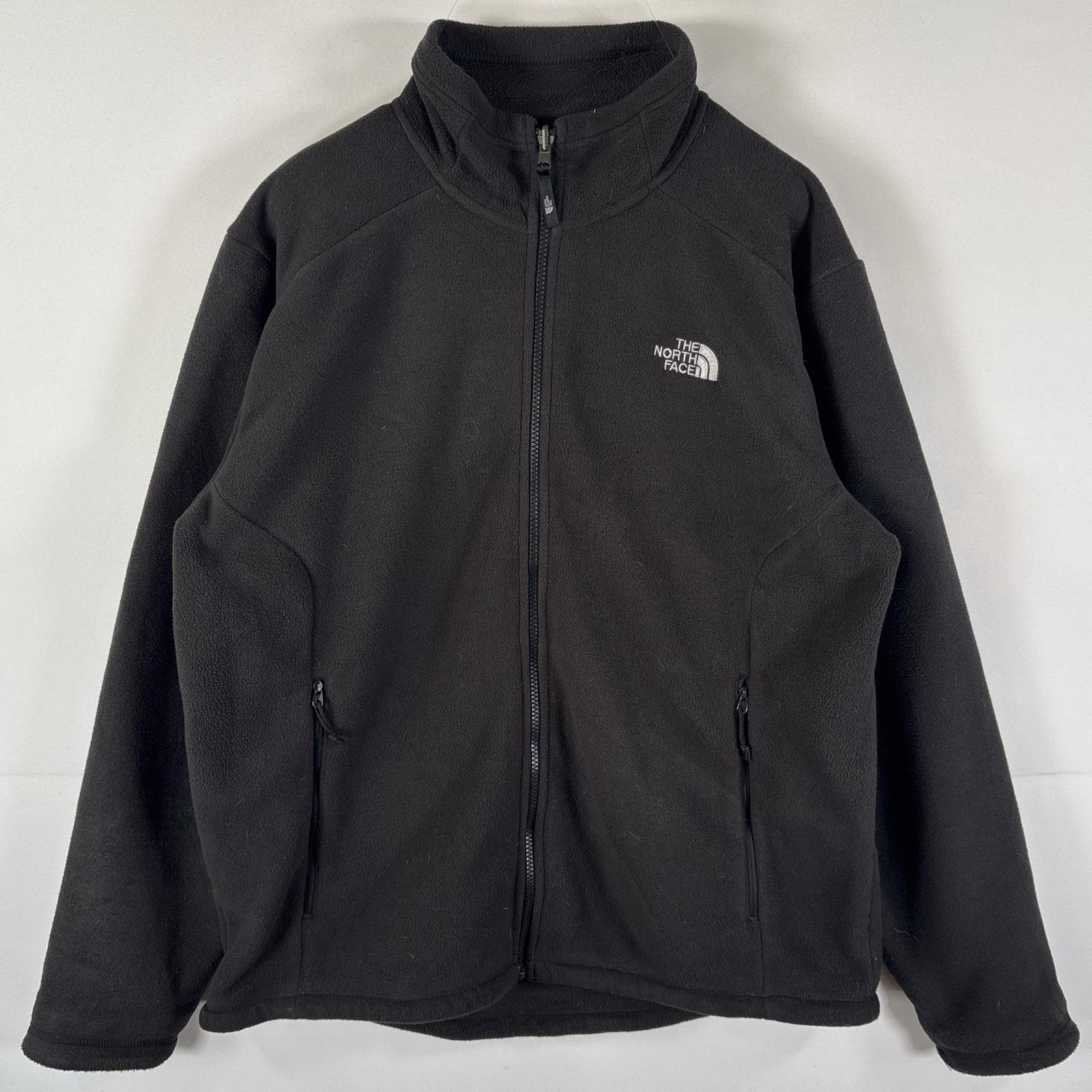 古着 フルジップフリースジャケット ワンポイントロゴ刺繍 アウトドア L ブラック メンズ