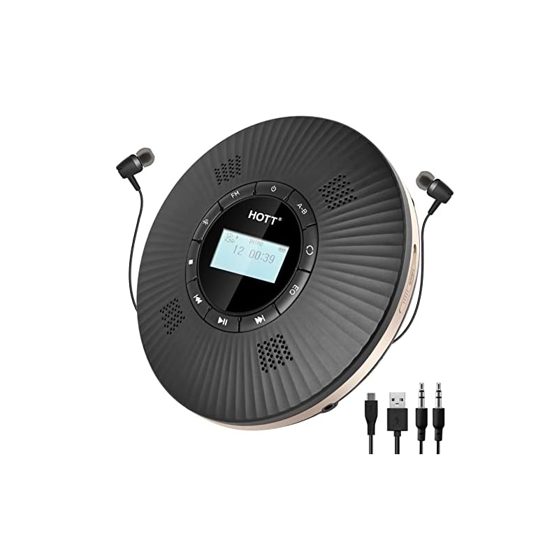 ポータブルCDプレーヤーBluetooth対応 コンパクトCD プレイヤー 1800mAhバッテリーUSB 充電式 CDウォータマン HOTT LCDドットスクリーABリピートCDプレーヤー語学学習用