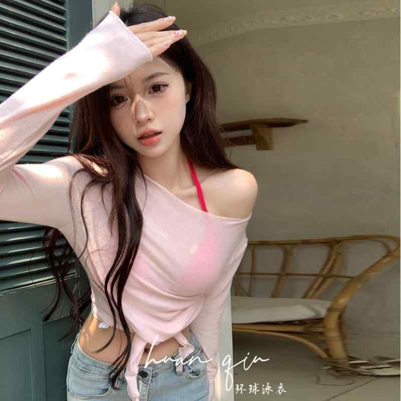 ビキニ 水着 魅惑的 スプリット 女性用 ローズレッド 長袖 日焼け防止 スリーピース 小さい 胸 プッシュアップ レディース スイムウェア