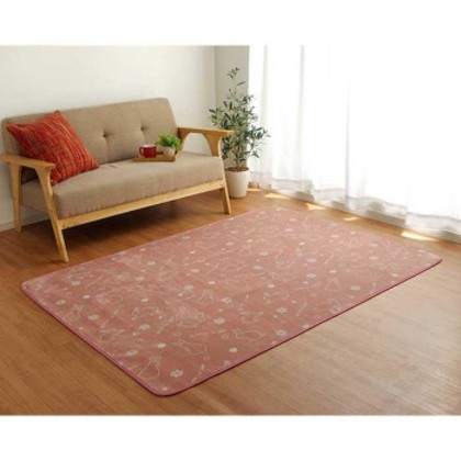 ホットカーペット対応 フランネルラグ ウサギ柄 1.5畳 約130×185cm ピンク 9845024