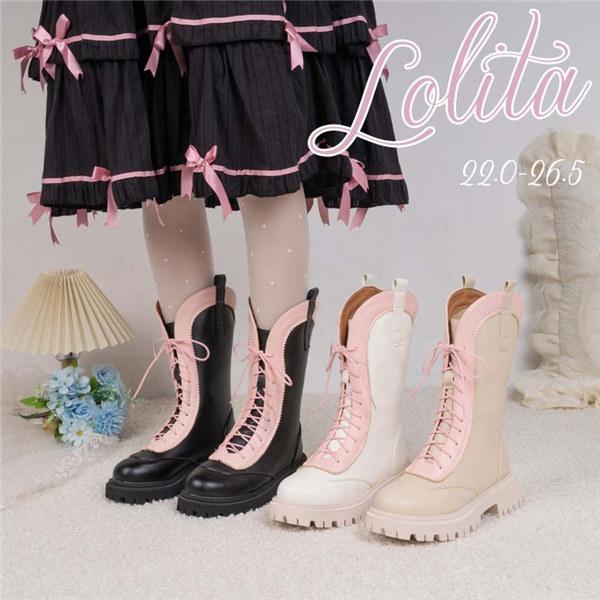 【人気製品 急速出荷】 編み上げブーツ ロリータ ミドルブーツ レースアップブーツ 履きやすくて 厚底ブーツ ブーツ レディース 厚底 美脚 黒 歩きやすい ヒール 5,728円